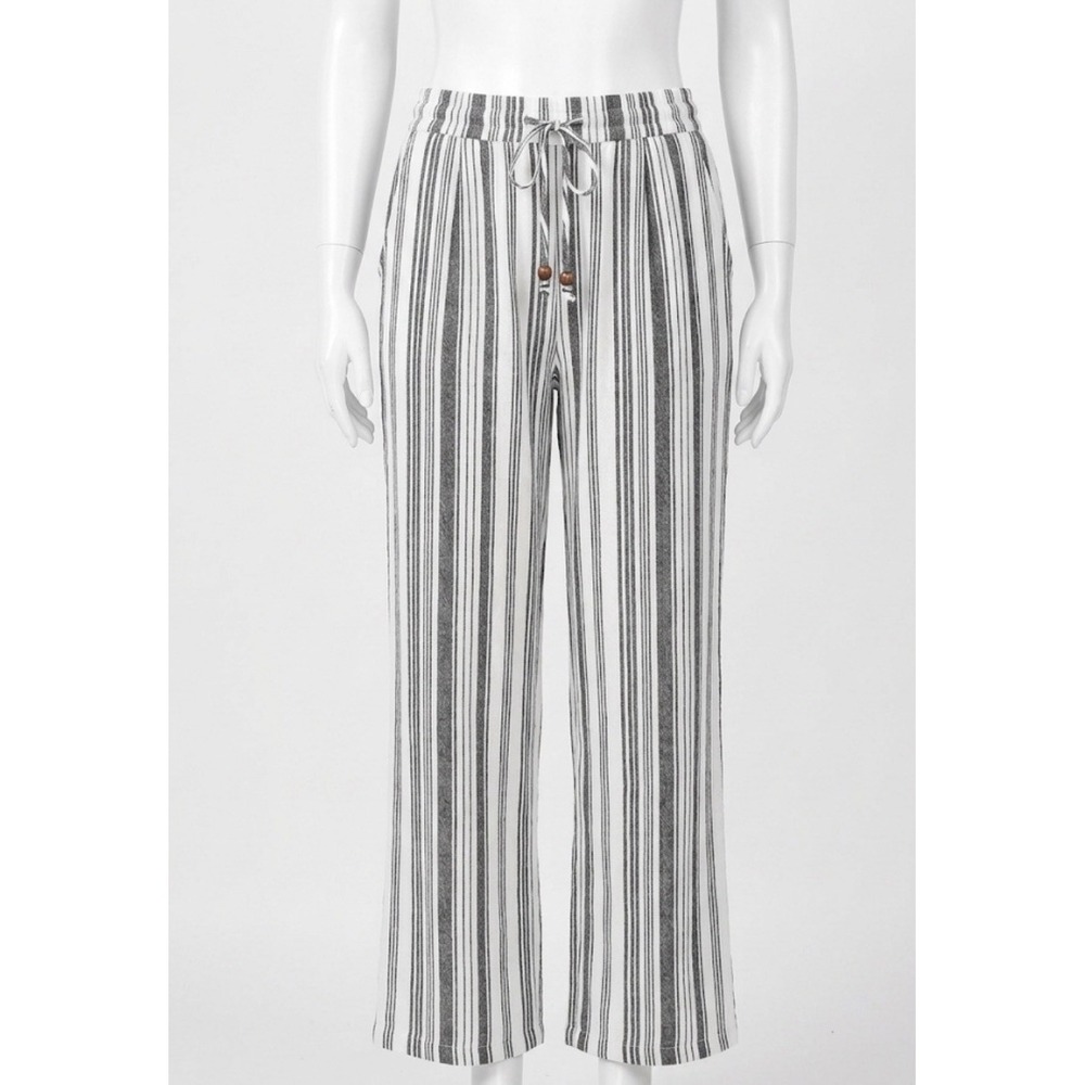 Land N Sea M Linen Blend Wide Leg Striped Beach Coastal Pants Drawstring